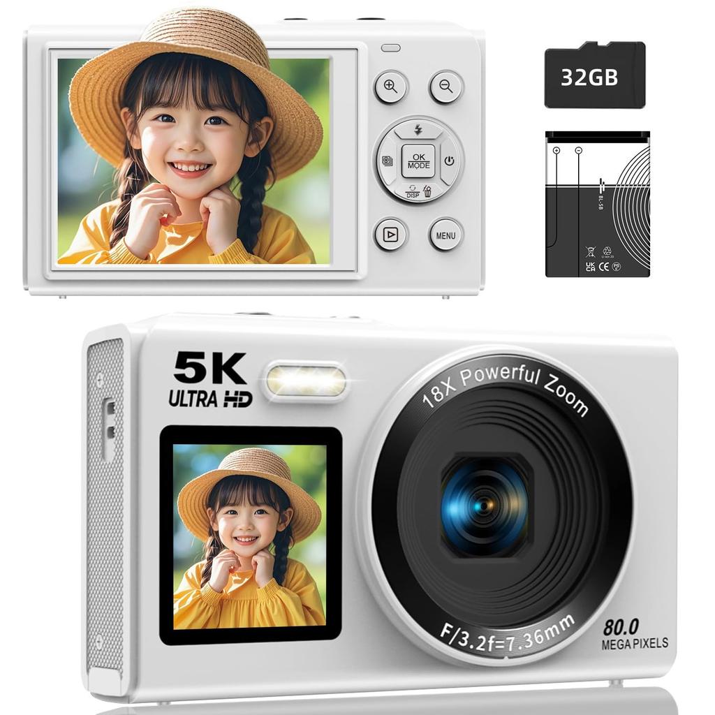 5K digital camera that can send smartphone WIFI transfer function 80 million pixels dual screen comes 32GB microSD card 18X zoom selfies 2.8-inch rear