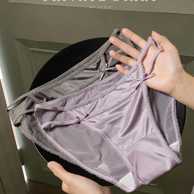 Ladies Summer New Style Pure Desire Romantic Sexy Lace Satin Low Waist Triangle Briefs