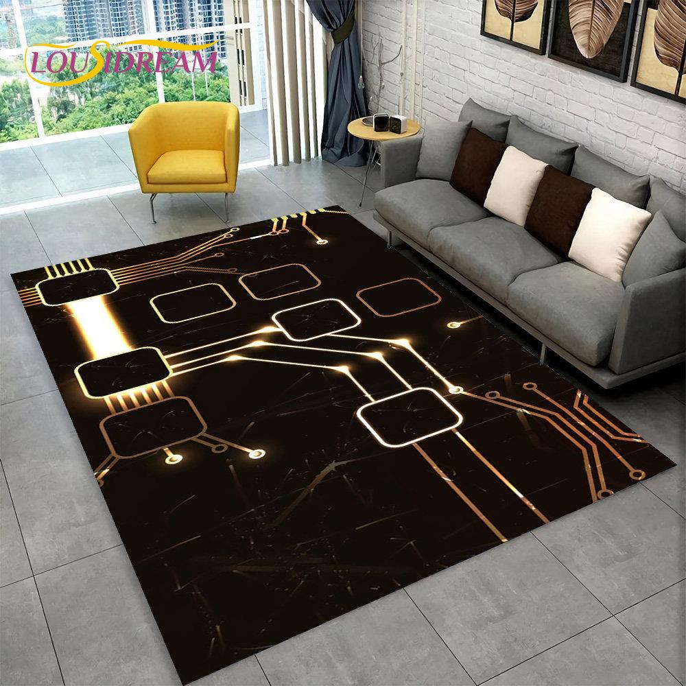 3D Chip Circuit Board Area Rug,Carpet Rug for Home Living Room Bedroom Sofa Play Room Doormat Decor,Kid Game Non-slip Floor Mat