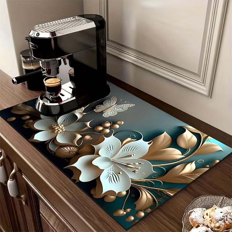 VIKAMA Luxury Floral Table Mat Absorbent Quick-Dry Kitchen Counter Mat Coffee Machine Anti-Slip Drainage Pad Kitchen Accessories 30x40cm 12x16inch