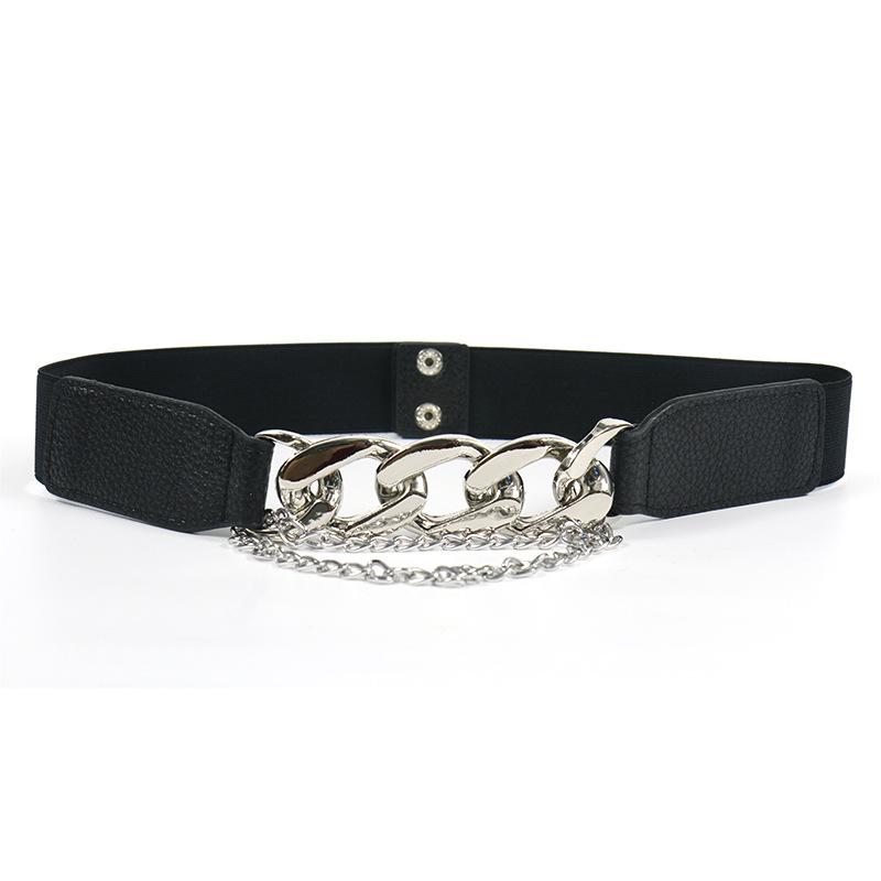 1pc Golden Elastic Stretchy Metal Buckle Metallic Crocodile Embossed Chain Decor Women Belt Girdle For Dress Party Halloween Summer, School Fall