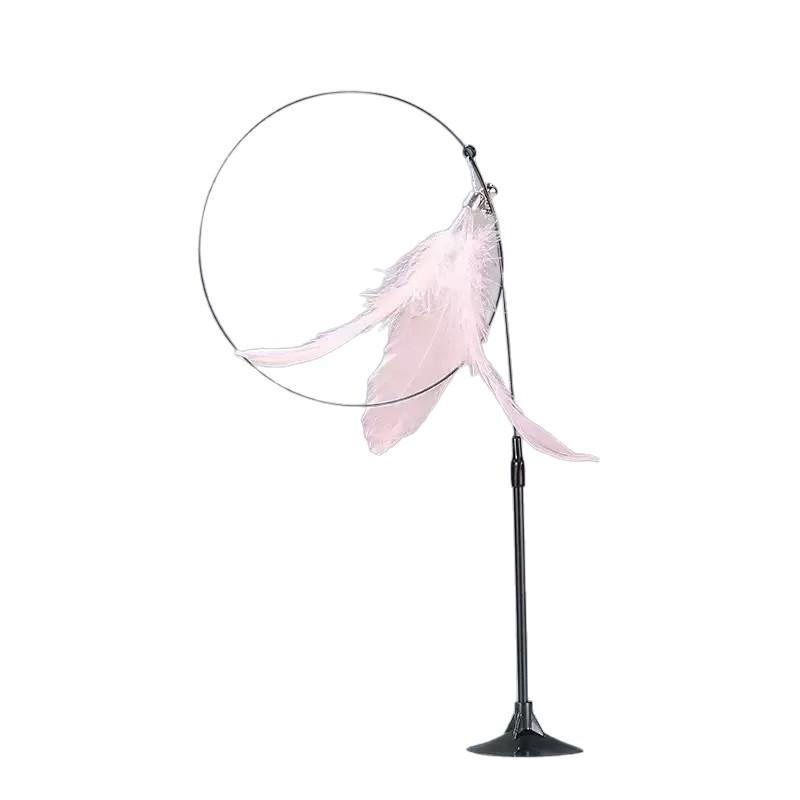 Cat Teaser Wand: Bite-Resistant Steel Rod with Suction Cup, Bell, and Replaceable Head for Self-Play