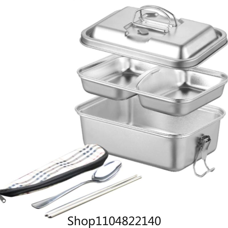 304 thick stainless steel double-layer sealed lunch box, office worker student lunch box, steamed rice compartment lunch box