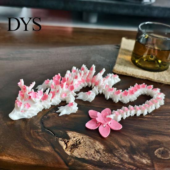 Flexible Fantasy Animal Toy 3D Printed Cherry Blossom Dragon Toy, Articulated Flower Figurine, Floral Ornament Movable Joints Mythical Creature Model