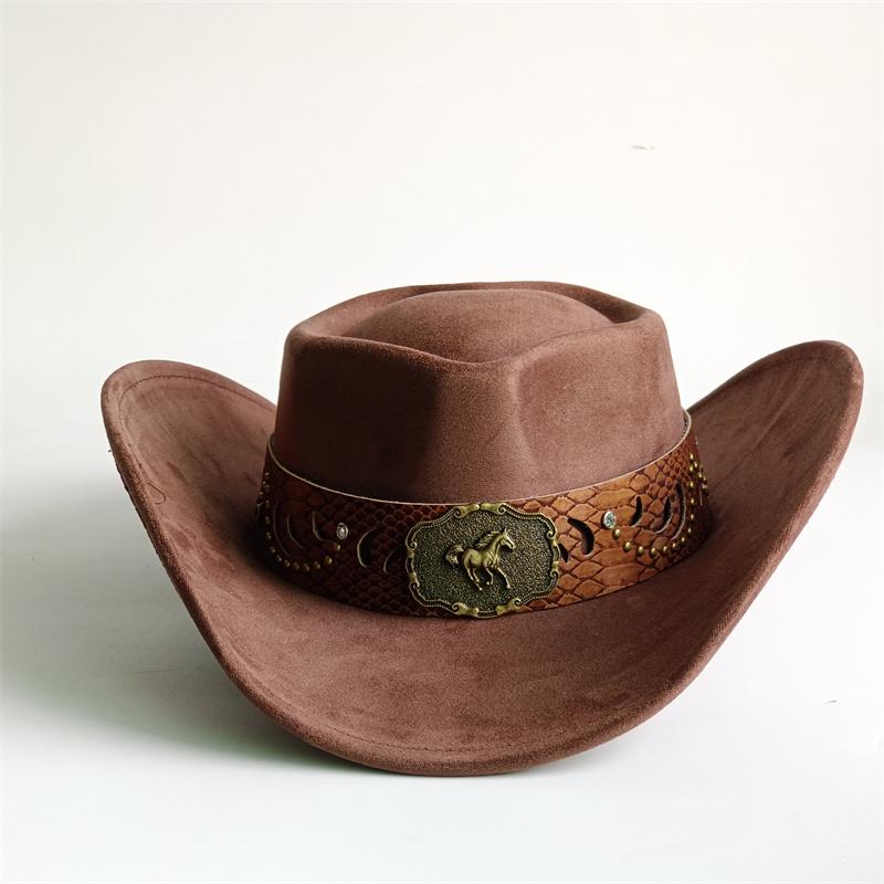 Heart Shaped Cowboy Hat Horse Head Leather Accessory Western Cowboy Hats Vintage Big-edge Gentleman Cowgirl Jazz Hat Holidays