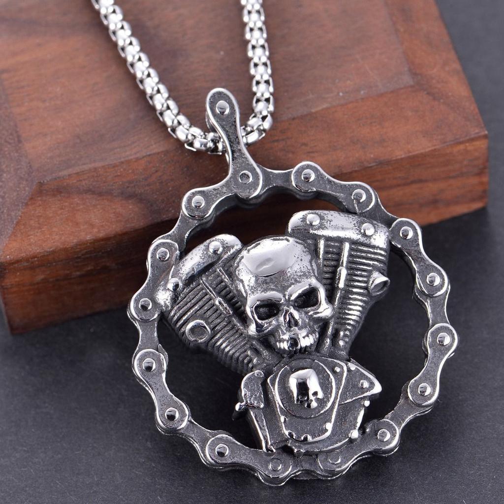 Retro Skull Engine Necklace Chain Machine Men Skeleton Pendant Rock Punk for Male Biker Rider Jewelry Gift
