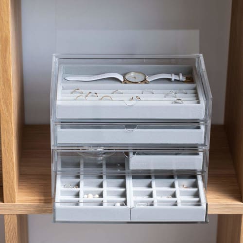 MUJI Acrylic Case / Velor Inner Box Divider / Lattice / Gray Approx. Width 15.5 x Depth 12 x Height 2.5cm 38373544
