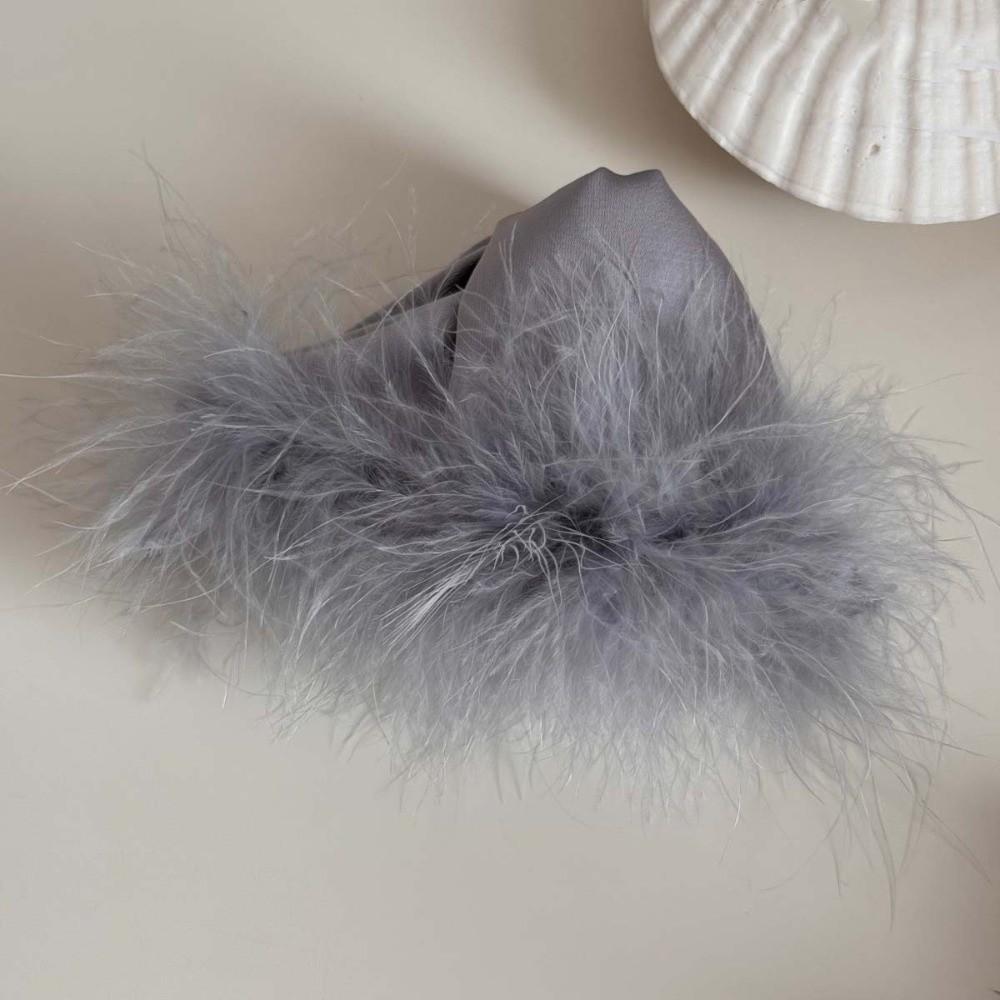 Korean Style Satin Triangle Shark Clip Plastic Women Hairgrips Fluffy Feather Hair Claw  Banquet