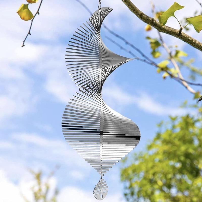Creative Metal Spiral Wind Spinner - Silent 3D Tornado Wind Chimes - Outdoor Garden & House Decoration Bird Scare