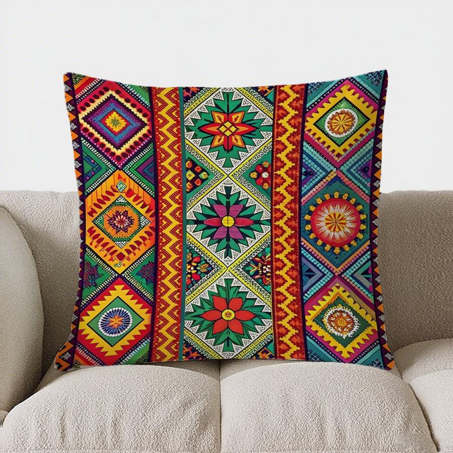 Colorful Geometric Pattern Double-Sided Printed Pillow Cover Short Plush Suitable Living Rooms Bedrooms Sofa Throw Cushion Cover