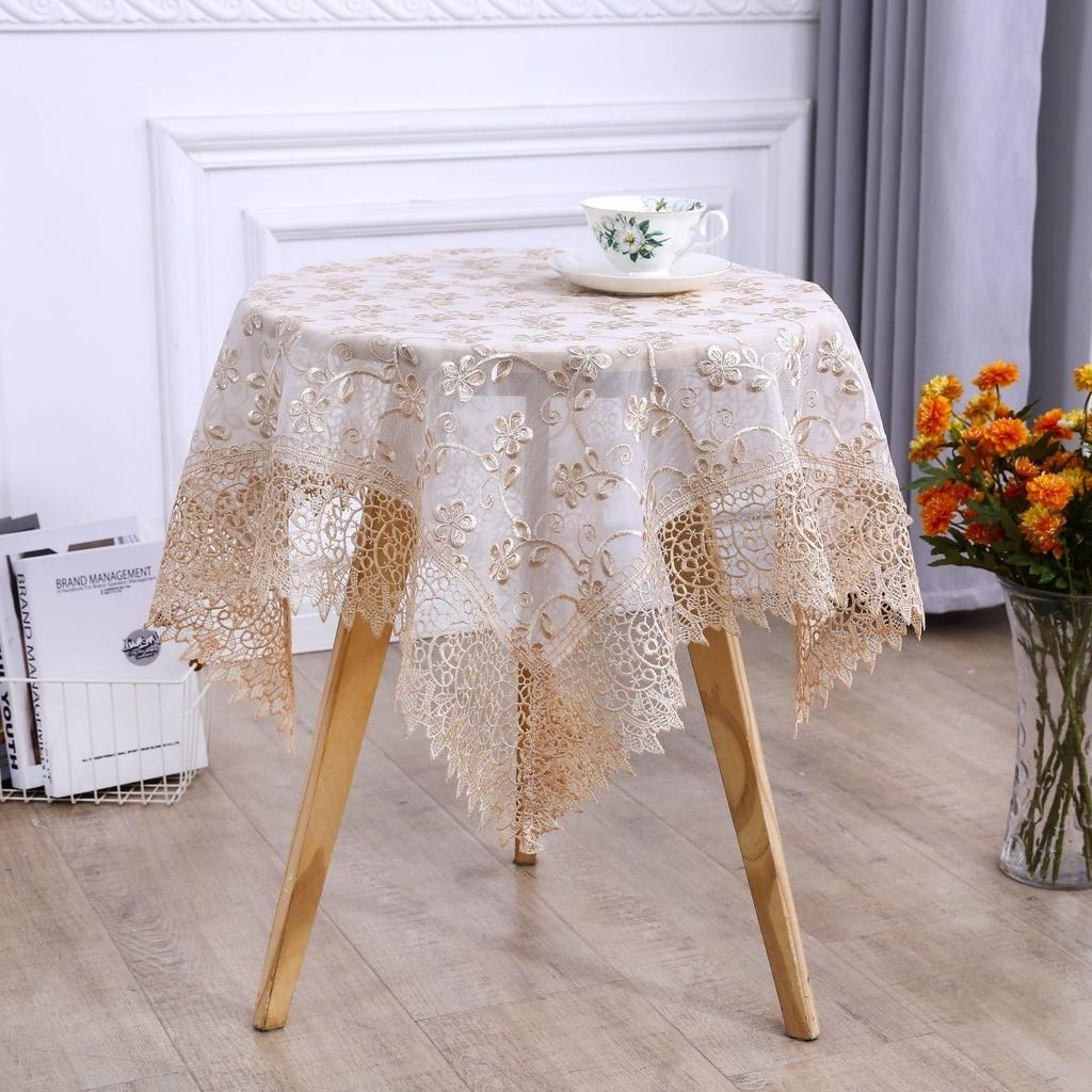 Teetisch Tischdecke Rechteckig Haushalt Teetischbezug Wohnzimmer Staubdicht Esstischdecke Stoff mit Spitze Neue Abdeckung Tuch Rund