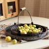 Handle Metal Storage Trays Classical Relief Printing Rotundity Ellipse Plate Delicious Food Dessert Photography Decoration Prop