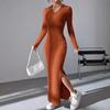 Vestito in Maglia Monocolore Slim Fit a Maniche Lunghe da Donna