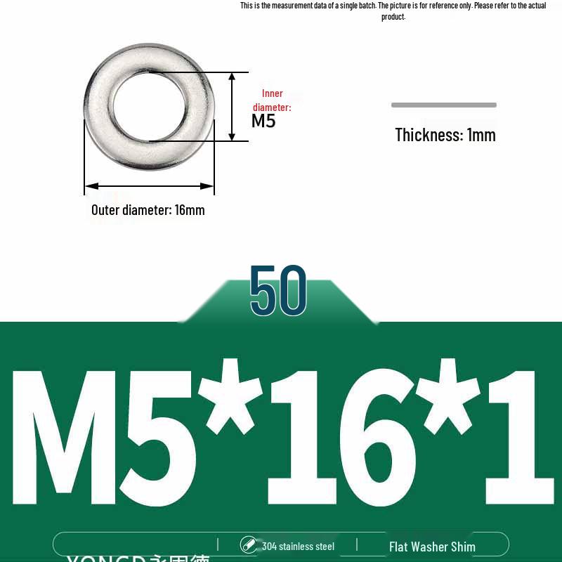 304 Stainless Steel Thickened Flat Washer / Ultra-thin Metal Gasket, Sizes M1.6-M10