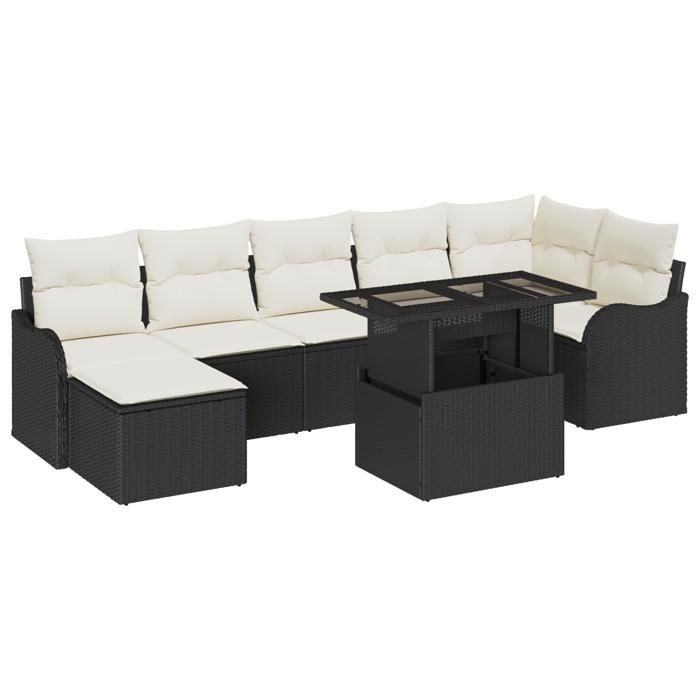 Ensemble de Canapé de Jardin de 8 Pièces avec Coussins Noir Rattan Poly, Canapé de Jardin 2 Places avec Rangement & Coussins 3357240