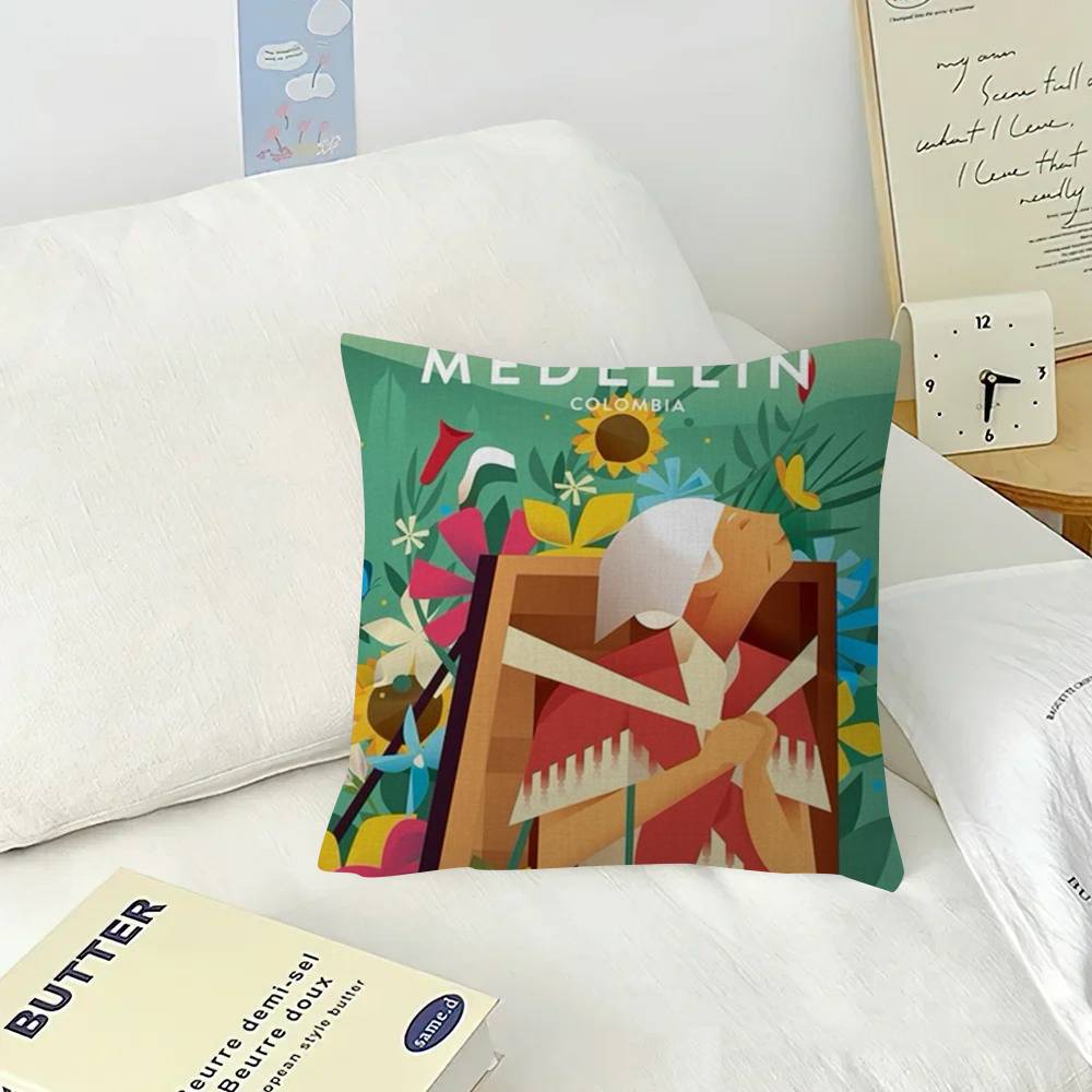 Vintage Landscape Colombia   Pillow Covers Cartoon Sofa Decorative Home Double-sided Printing Short Plush Cute Cushion Cover
