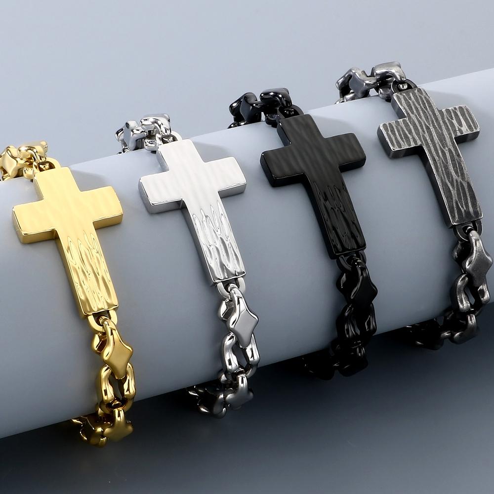 Vintage Cross Bracelet for Man 8MM Wide Waterproof Stainless Steel Chain Bracelets Gifts for Husband Boyfriend Pulsera De Acero