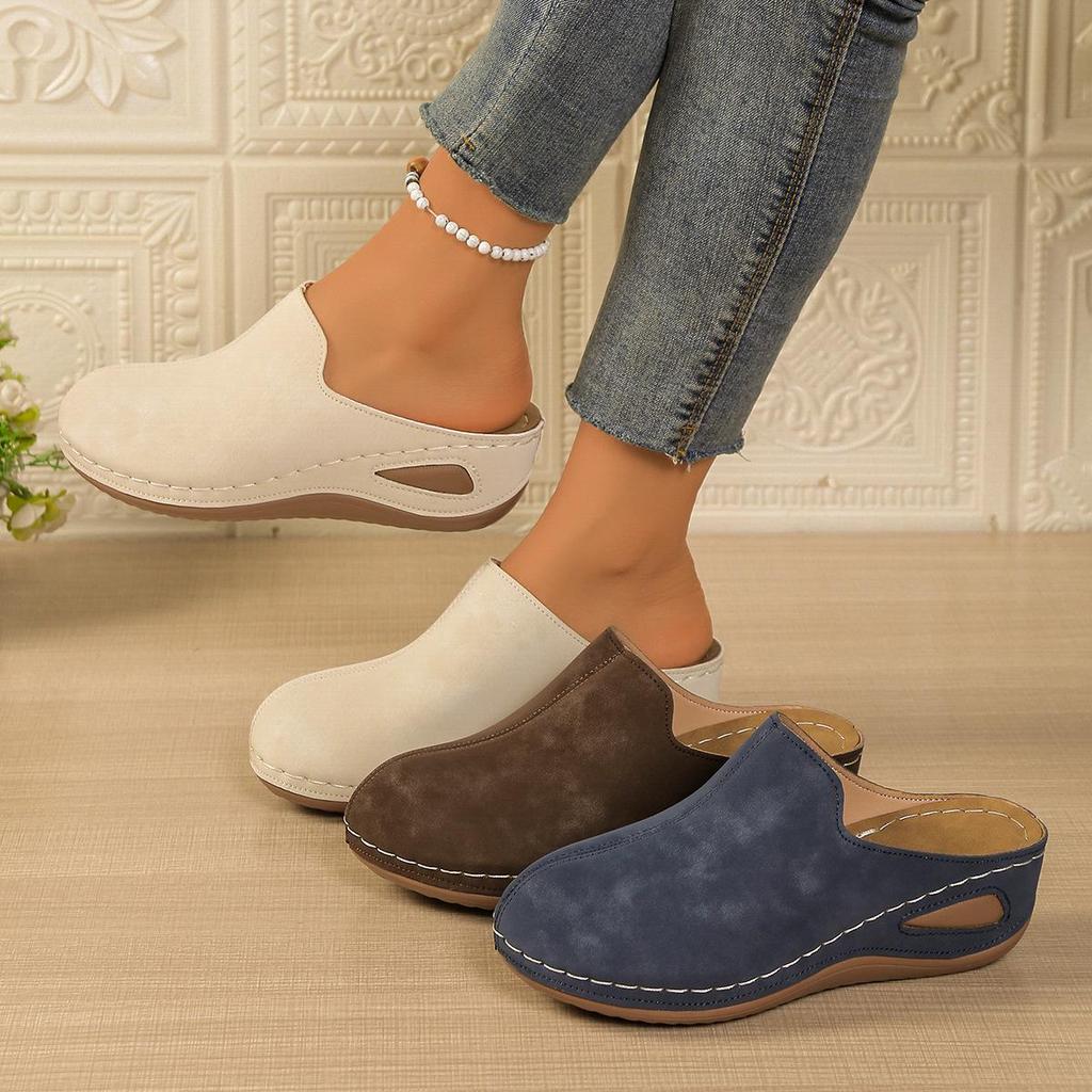 2025 Women's Plus Size Round-Toe Thick-Soled Backless Breathable Summer Slippers