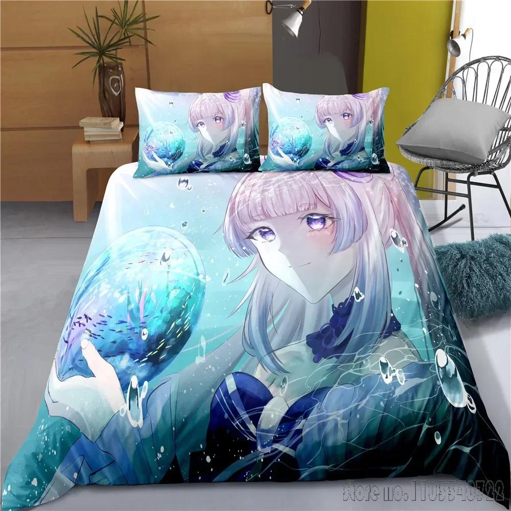 Indecor Genshin Impact Keqing Duvet Cover Set HD Comforter Cover for Kids Bedding Sets Bedclothes Bedroom Decor