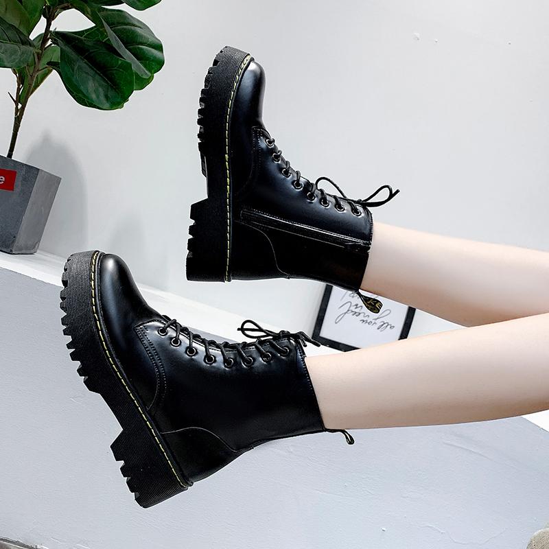 New Mid Calf Boots Women Winter Fashion Lace-up Ladies Chelsea Zipper Botas Mujer Boots Sports Platform Heel Ladies Shoes D466
