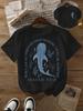 2025 Summer Round-neck beach whale shark print Men's 100% pure cotton T-shirt short-sleeved casual loose top