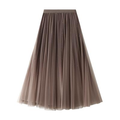 Autumn and Winter Women's Skirts Star Gradient Yarn Skirt Pleated Long Skirt Women's Net Yarn Halter Skirt Big Swing Skirt