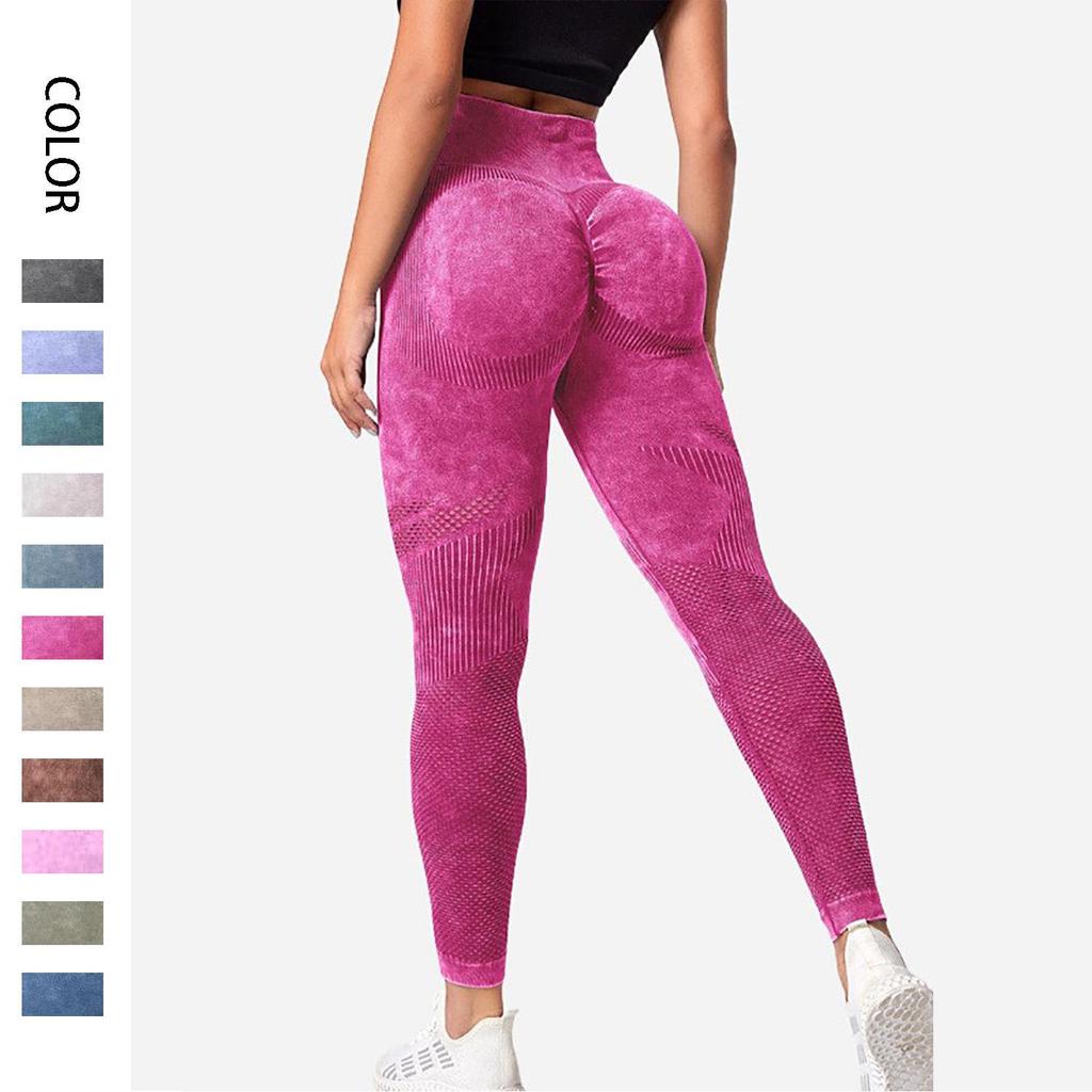 High Waist Seamless Yoga Pants - Women's Peach-Lift Tights, Washed Sanded for Fitness