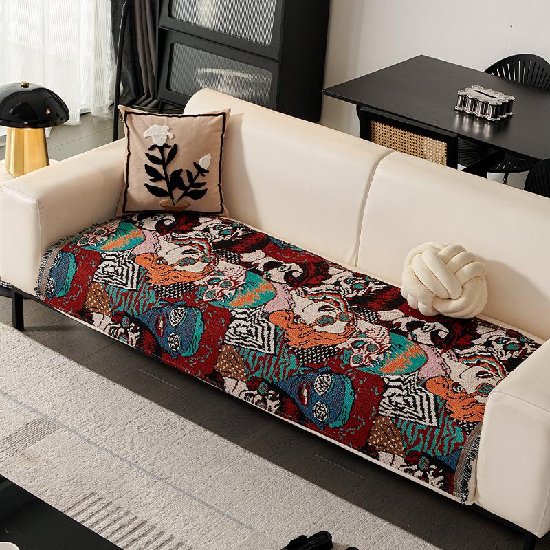 Cartoon Sofa Cushion Seat Cushion Retro Alley Colored Sofa Towel One Piece Sofa Cover Autumn And Winter Non-Slip Sofa Cover