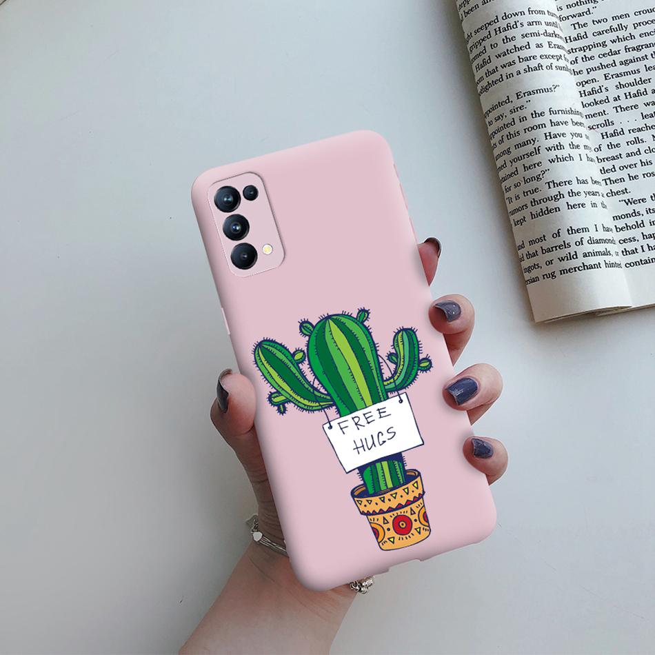 For Oppo Reno5 Pro Case Cute Cat Cactus Painted Soft Silicone Back Cover For Oppo Reno 4 5 Reno4 Reno5 Pro 5G Phone Cases Bumper