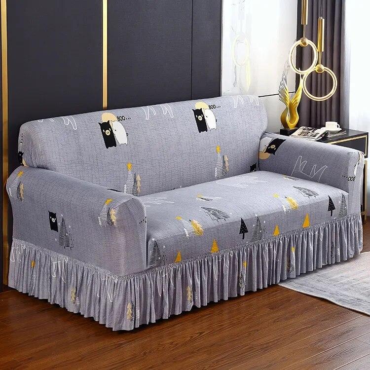 Pletené elastické potahy na pohovku s potiskem do obývacího pokoje se sukní Natahovací křeslo Pohovka Potah na rohy 1/2/3/4 sedadel