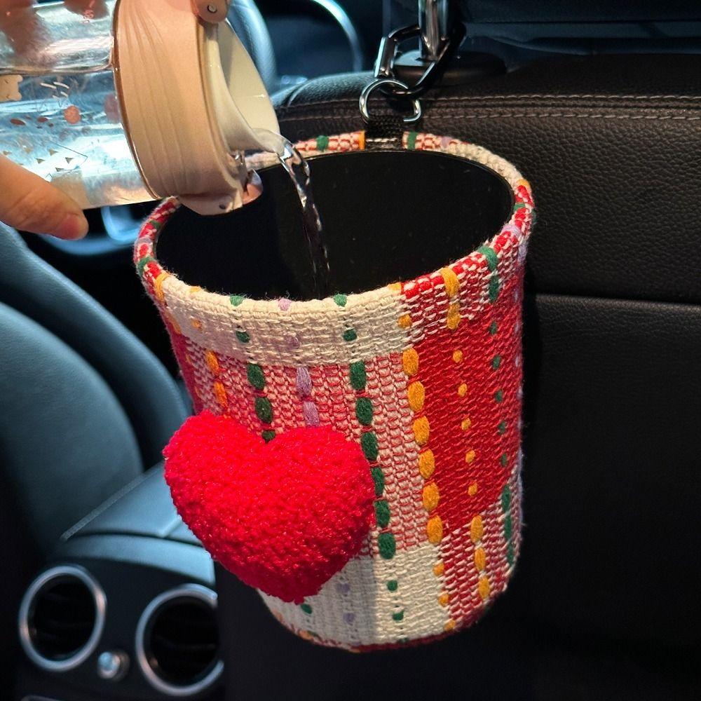 Hanging Car Mounted Garbage Bin Love pattern Auto Seat Back Storage Bag for Hanging items