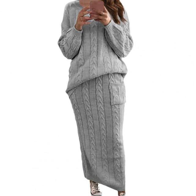 Winter Frauen Gestrickte 2 Stück Set Casual Einfarbig Langarm Pullover Pullover Top + Gestrickte Röcke 2PCS Anzüge frauen Warme Sets