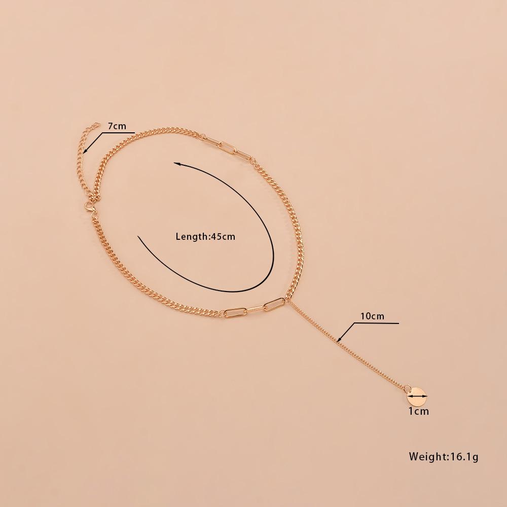 Collier long vintage pour femme, collier tempérament avec pendentif géométrique en métal en forme de disque