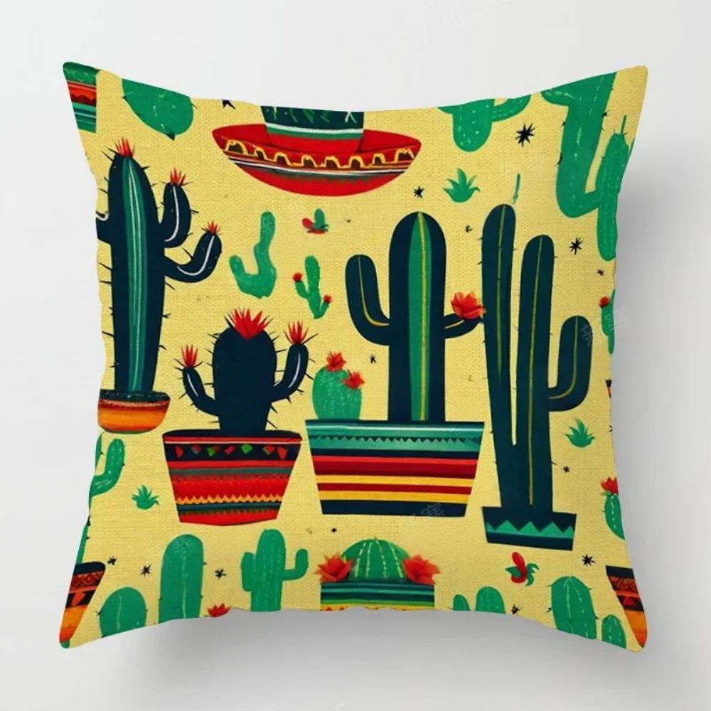 Colorful Cactus Patterns Pillow Covers Pattern Cushion Cover Suitable for Sofa Bedroom Car Pillow Cover