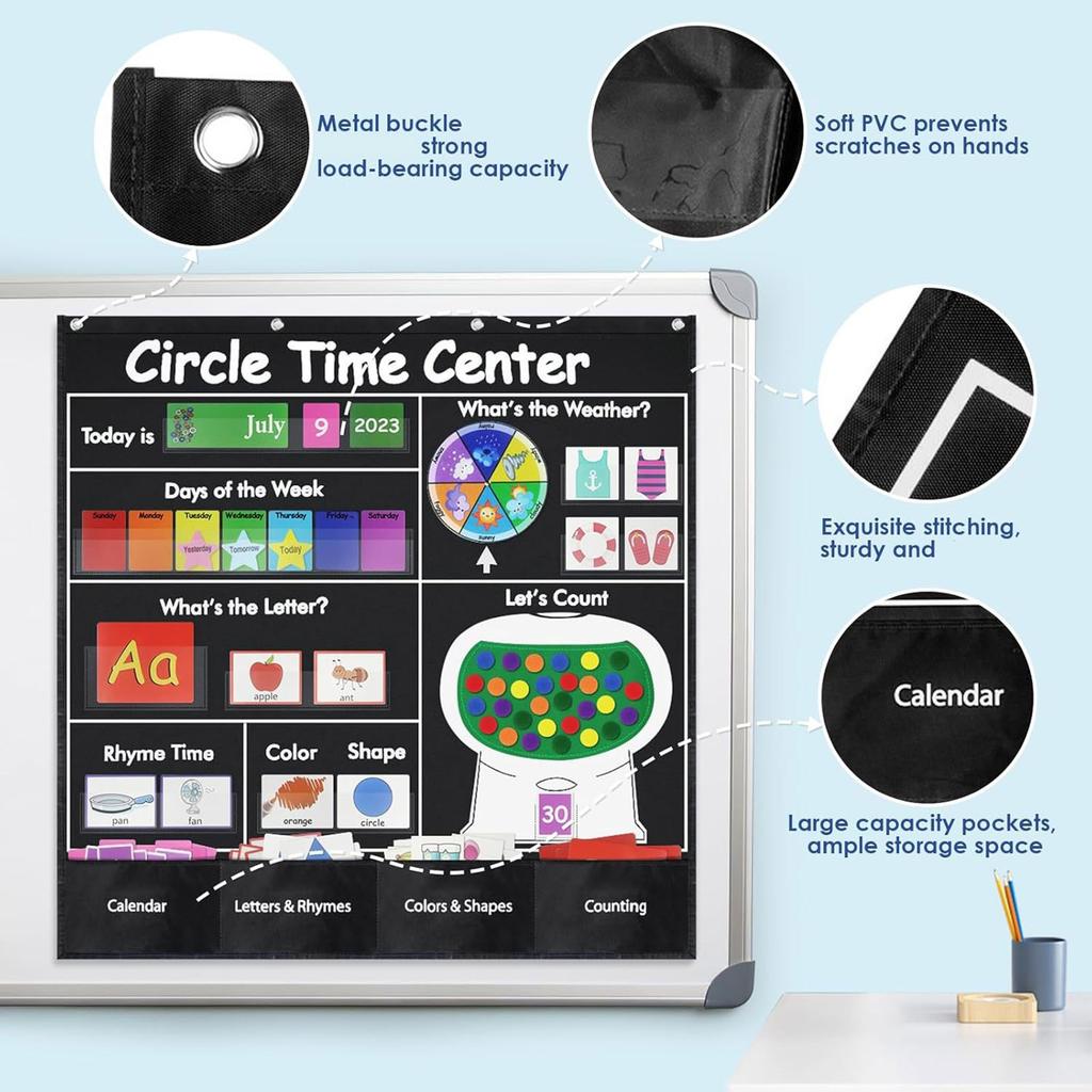 Educational Circle Time Center Pocket Chart Learning Weather Letter Number Calendar Pocket Chart for Classroom Wall