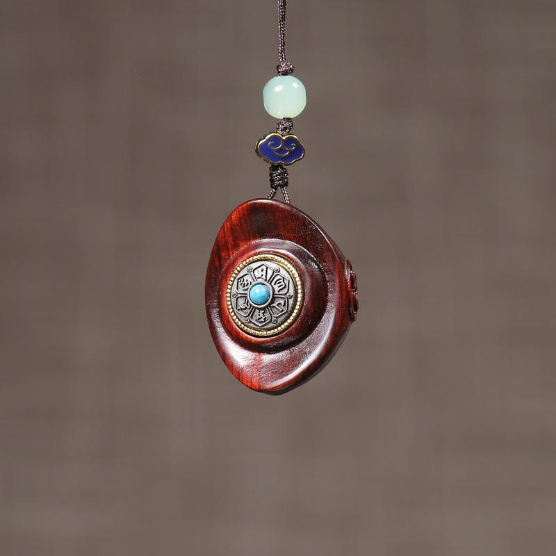Yuanbao Zhuanzhuan Green Sandalwood & Rosewood Pendant Keychain