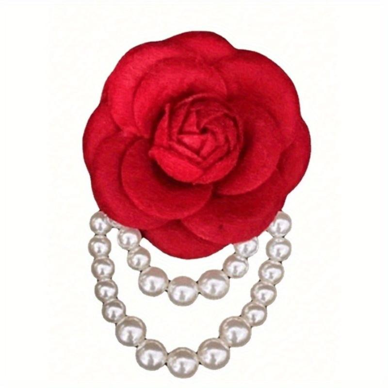 1pc Elegant Women's Camellia Flower Faux Pearl Tassel Brooch Pin for Shirt Collar Clothing Accessory, Party and Wedding Gift Valentines