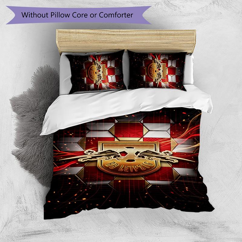 RB Leipzig Football Printed 3 Pieces Bedding Set, Comfortable Skin Friendly Bedroom Duvet Cover Set