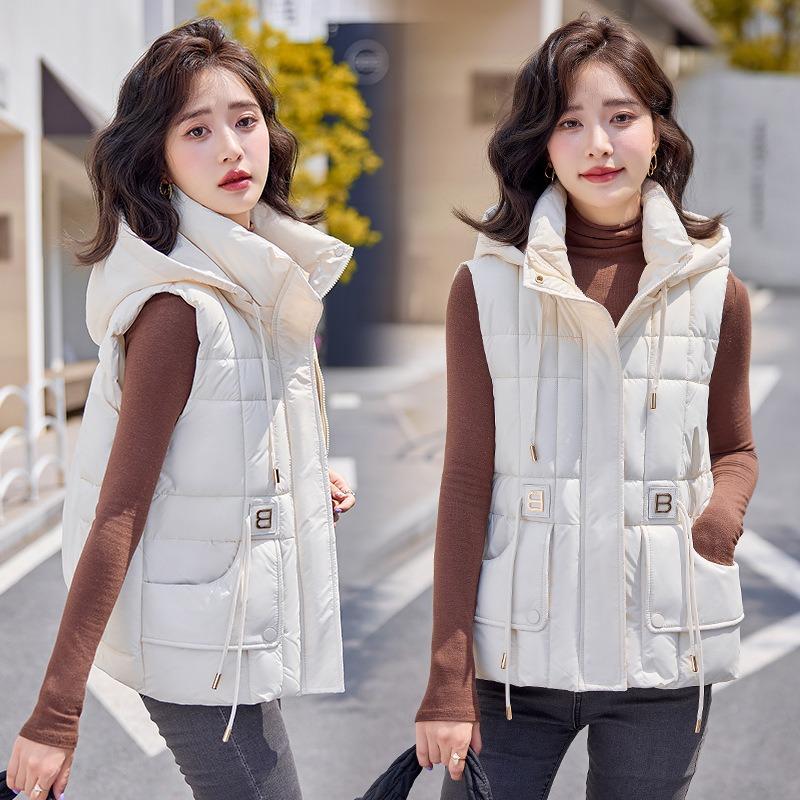 Down cotton vest vest vest new autumn and winter loose vest hooded jacket