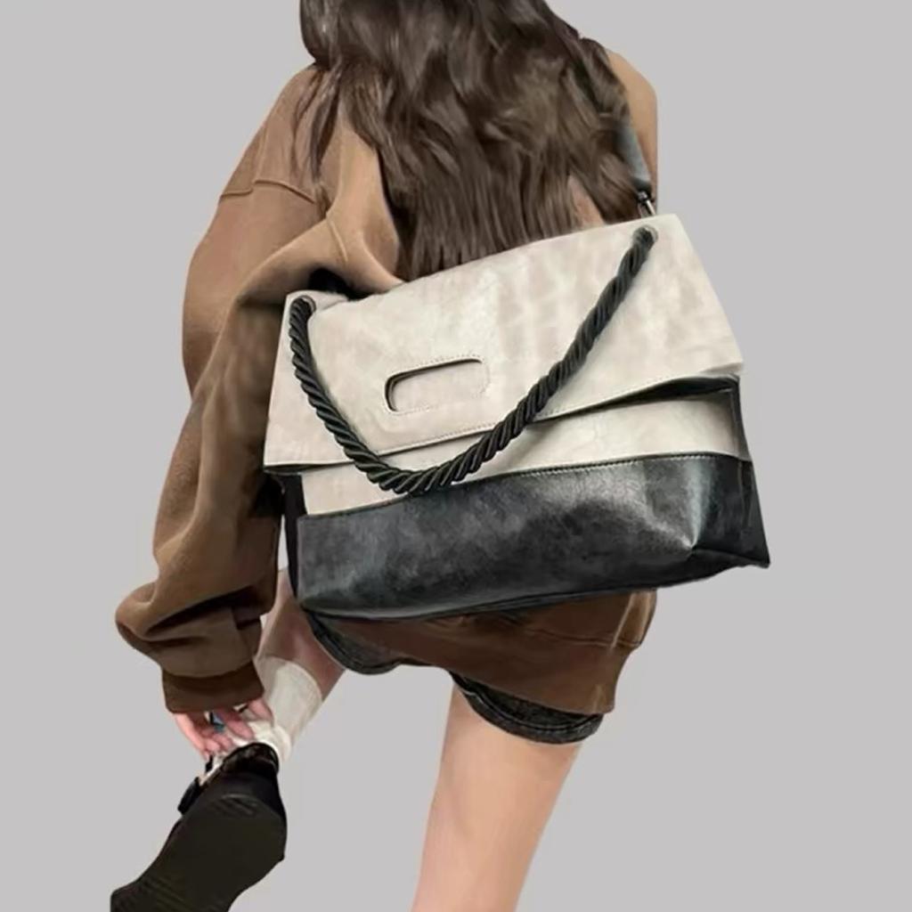 Large Capacity Contrasting Color Bag for Women  New Fashionable Commuting Tote Bag Versatile Casual Shoulder Crossbody Bag