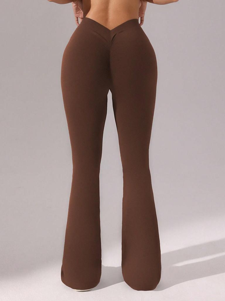 High Waist Deep V Flare Yoga Pants with Tummy Control and High Elasticity for Women