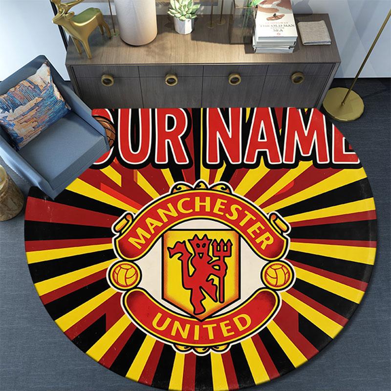 Custom Name,Manchester United FC pattern round rug,Carpet Rug for Living Room Bedroom Playroom ,Non-slip Floor Mat,Holiday Gifts and Birthday Gifts.