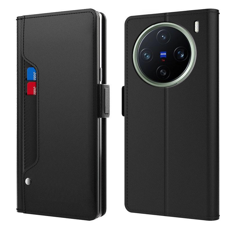 

Для vivo X200 Pro mini магнитный кожаный чехол-подставка для телефона для VIVO X200 Pro X100 Ultra X80 X70 X90 Pro Plus чехол-кошелек для удостоверения личности с зеркалом For vivo X200 Pro mini чёрный