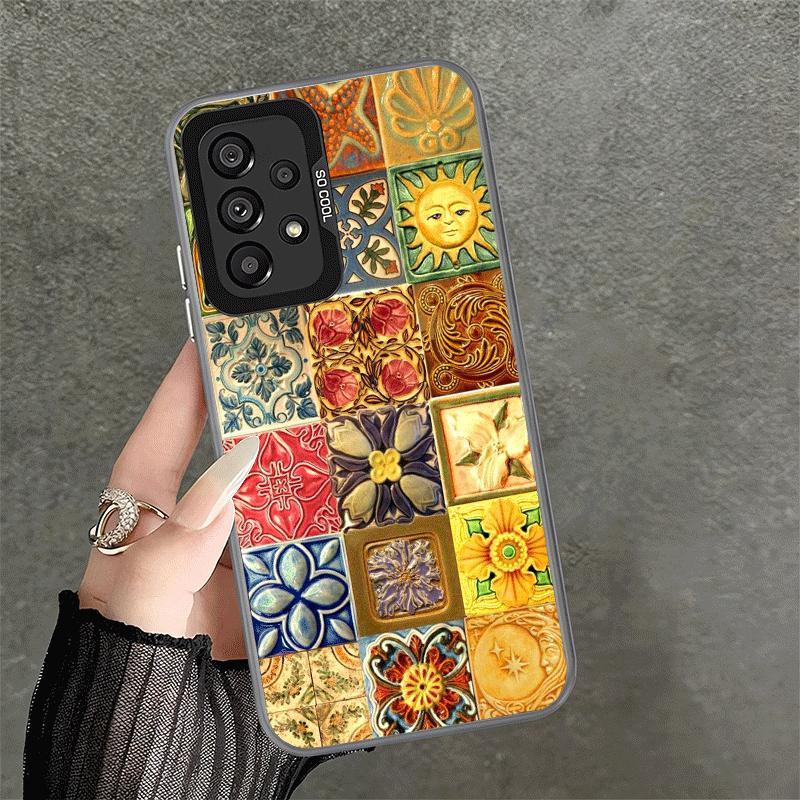 Italian Sicilian Style Floral Pattern Shockproof Phone Case for Samsung A17 A16 A15 A14 A37 A57 A36 A56 A26 A35 A55 A25 A34 A54