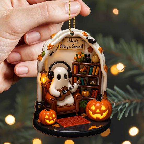 Halloween Ghost Ornament Acrylic Ghost-Themed Reading Cooking Painting Ornament Tree Hanging Decoration for Indoor Home Decor