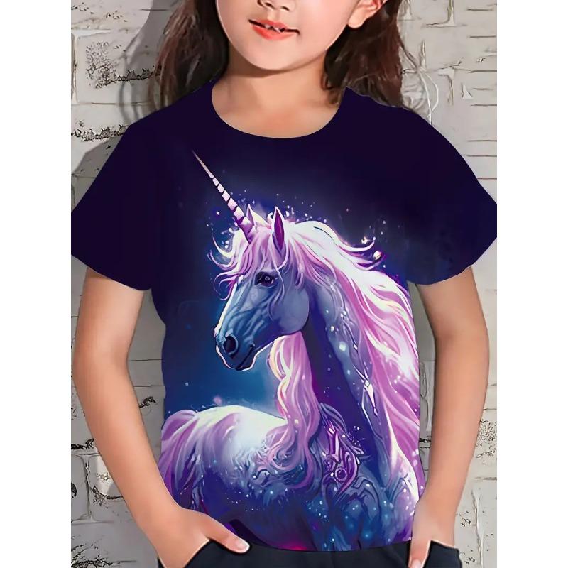 Kids T-shirt 3d Print New Cartoon T-shirt Children's T-shirt Short Sleeve Loose Casual Horse Pattern T-shirt TX
