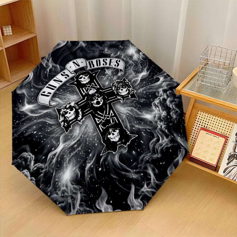 Guns N’ Roses Print 8?Ribs Automatic Umbrella Wind Resistant Lightweight Folding Umbrella For Outdoor Travel