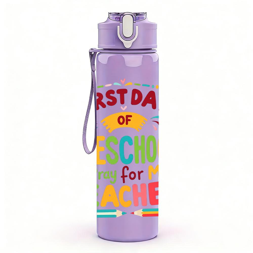 1PC Preschool Teacher Letter Print 750ml Color Plastic Water Bottle Leakproof Flip Straw Lid For Sports Office Home Use
