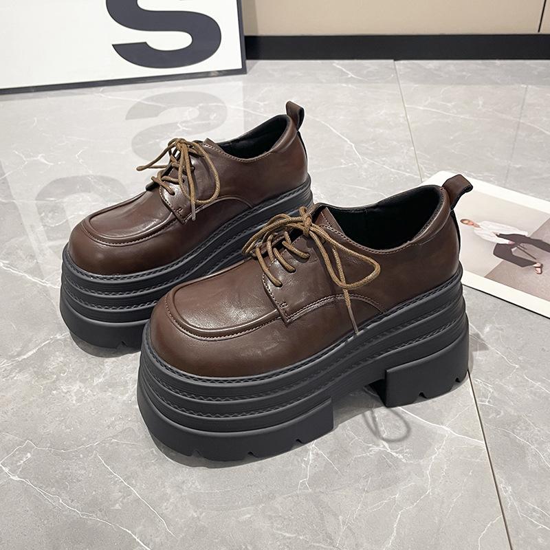 

British style platform loafers women s 2024 autumn and winter new fashion versatile lace-up muffin platform loafers 39 коричневый