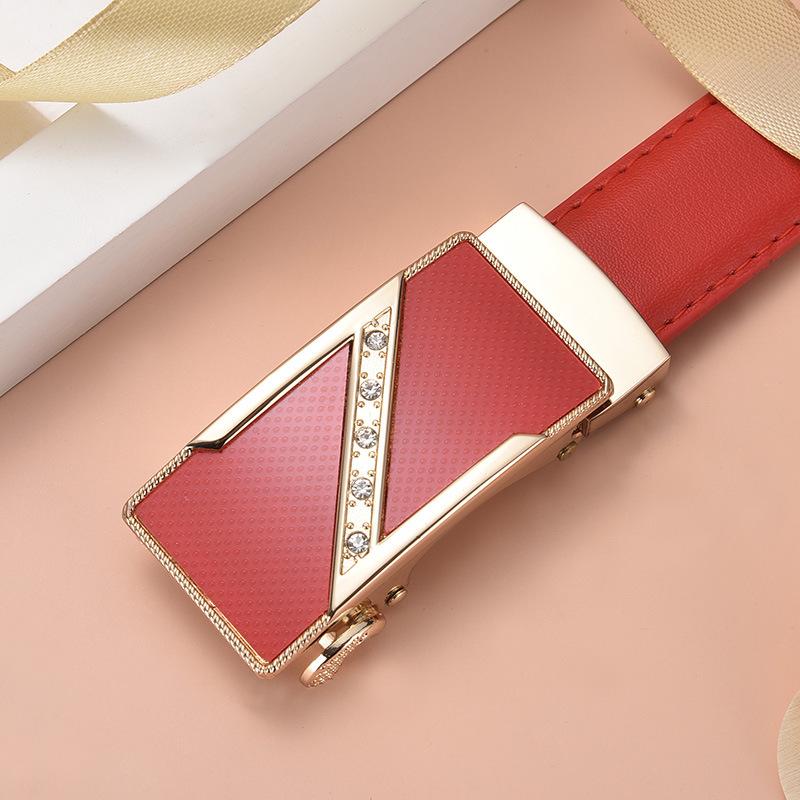 Stylish Women's Automatic Buckle Leather Belt - Genuine Leather, Korean Trend, Versatile Fashion Waistband for Students